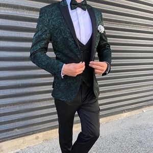 Abiti da uomo Blazer Green Seuqins Boy Mens 3 pezzi Slim Fit Wedding Grooms smoking con risvolto con visiera Blazer formale Kid Prom Suit JacketPantsVest 221201