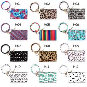 PU Bracelet Keychain Party Favor Leather Wrist Key Ring Round Leopard wallet Handbag Pendant Purse Lady Clutch Coin Makeup Bags Wholesale DD