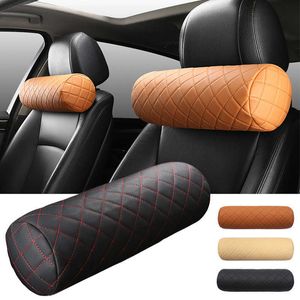 Car Neck Pillow Silk Cotton Filling with Anti-mite Lined Cover Car Round Roll Headrest Support Cushion