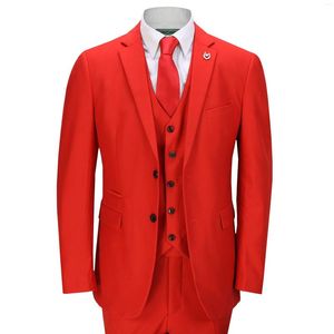 Men's Suits Red Men Sets Tailored Notch Lapel Blazer Trousers Wedding Clothing Party Wear Costume Homme 3Pcs Jacket Pants Vest Outfit