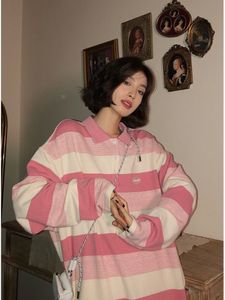 Kvinnors T -shirt Deeptown Pink Striped Tshirt Harajuku Korean Fashion Oversize Long Sleeve T Shirts Kawaii Preppy Style Basic Tees 221201