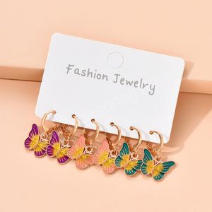 3ペアレトロバタフライハギーフープイヤリングセット女性女子ファッションドロップイヤリングパーティージュエリーBijoux