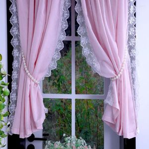 Curtain Pink Green Short Tulle Curtains For Kitchen Bathroom Door Sheer With Lace Edge Korean Half Window Screen Panel on Sale