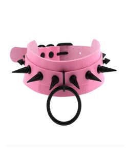 Chokers Fashion Pink Leather Choker Black Spike Necklace For Women Metal Rivet Studded Collar Girls Club Chockers Gothic Acc1599286