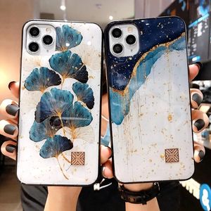 Luxury Gold Foil Phone Case For iPhone 11 12 13 14 mini Pro Max XS X XR 7 8 SE Shockproof tree leaf Cases Cover