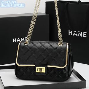 Wholesale factory ladies shoulder bags elegant atmosphere black leather handbag classic sewing plaid chain bag flip metal edge fashion coin purse 68306#