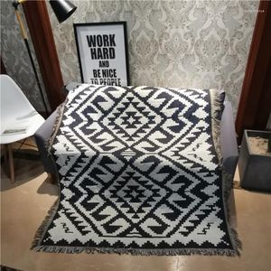 Filtar Bohemian Black White Geometric Decorative Filt Throw Bed Cover Retro National Wind Cotton Line Picnic Mat Boho