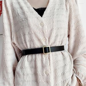 Belts PU Belt Ladies No Hole Square Buckle Versatile Jeans Black Chic Vintage Watch Strap Women's