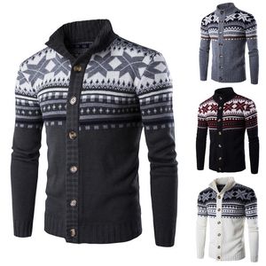 Мужские вниз Parkas Mens Cardigan Sweters осень Осень теплый рождественский свитер мужской модный печатный куртка.