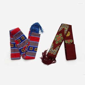 Ethnic Clothing Tibetan Belts For Dress Robe Cotton Linen Style Tassel Embroidery Tibet Accessories Wide Belt Women Men Adult