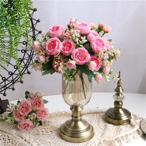 Decorative Flowers 30cm Beautiful Rose Peony Artificial Silk Small White Bouquet Home Party Winter Bride Wedding Decoration Fake