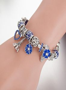Fashion New Fashion Designer Beads Fit Pandora DIY Blue Drops oil Flowers Eiffel Tower Castle Pendant Beads Bracelet For Women Cha2085449