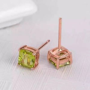 Studörhängen Lanzyo 925 Sterling Silver Natuarl Peridot Girls Birthday Present Princess Square Earring Fine Jewelry for Woman