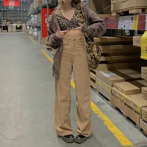 Spodnie damskie Capris retro super lekkie solidne bolenne bolenne spodnie Brązowe Szerokie Street Style wygodne dżinsy 221202