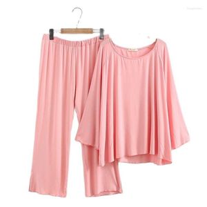 Roupas em casa Pijama solto Mulheres 2022 Terno da calça noturna da primavera de calças de manga comprida 2 PCs Conjuntos de mulheres elegantes fêmeas de serviço elegante