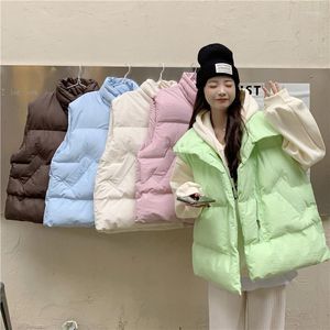 Damenwesten Winter Warme Candy Farbe Daunenweste Frauen Koreanische Mode Dicke Buble Jacken Für Frau Reißverschluss Ärmellose Mäntel