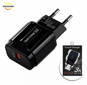 18W QC 3.0 USB-Wandladegeräte Mobiltelefon Schnellladung EU US-Steckeradapter Schnellladegerät für Smartphone mit Einzelhandelsverpackung