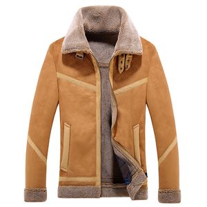 Men Suede Leather Jackets Winter Fur Coats Vintage Camel / Coffee Man Wool Outerwear Warm Fleece Lining Plus Size M-4XL
