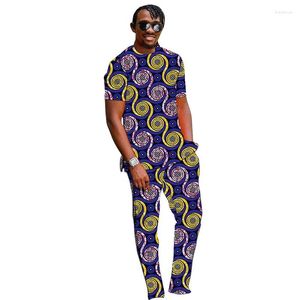 Erkek Eşofman Nijeryalı Moda Kısa Kollu erkek Setleri Patchwork Elastik Bel Pantolon Tops Afrika Erkek Düğün Damat Takım Elbise