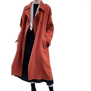 Женские траншеи Coats 2022 Женщины в стиле Англии распущен на коленное пальто для весенней осени моды. Случайный бренд. 9968