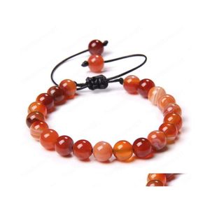 Pulseras trenzadas naturales con cuentas Naranja Rojo Malaquita Bandas Ágatas Cuentas de piedra Hombre Mujer Cuerda ajustable Longitud Pulsera tejida Wo Dhtky