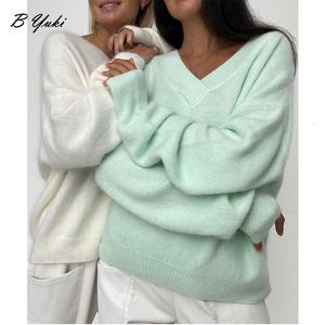 Women's Sweaters Blessyuki Soft Cashmere Sweater Women Casual Loose V-Neck Basic Knitted Pullovers Female Korean Simple Lazy Jumper Tops 221201