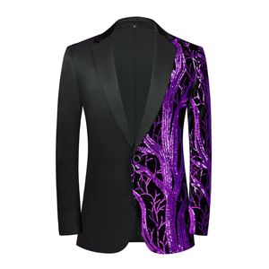 Men's Suits Blazers Tuxedo Prom Party Jacket Homme Men Singer Clothing Dress Floral Stage Purple Dinner Sequins Blazer Mens Costume 3XL Suit 221201