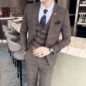 Men's Suits Blazers S-7XL JacketVestPants Fashion Boutique Lattice Formal Business Mens 3pces Set Groom Wedding Dress Plaid Show Stage 221202