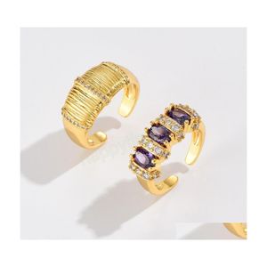 Bandringe Mode Gold Farbe Metall Offener Ring mit Zirkonia Luxus Verlobung Eheringe Eternity Ringe für Frauen Damen Gi Dhvwp