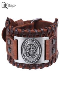 My Shape Handmade Weave United States Marine Corps Armband äkta läder Svartbruna armband Kopparbrons Silver Men smycken B8400907