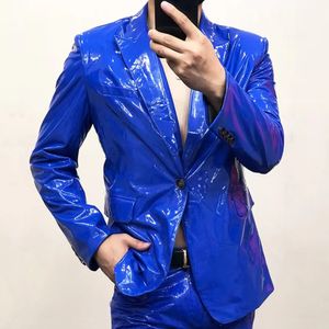 Erkekler Suits Blazers Çok renkli ayna Parlak Deri Blazer Erkekler Plus Performans Suit Ceket Yumuşak Lake Özel Gece Kulübü 6xl 221201