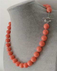 Huge 12mm Genuine Coral Pink Round South Shell Pearl Necklace 18'' AAA
