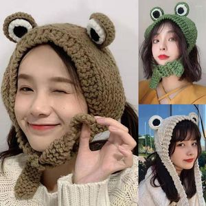 Berretti Cute Frog Eye Weave Knit Skullies Beanie Hat Tinta unita Winter Warm Earflap Cap Pography Puntelli