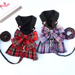 Easy Walk Dog Harness Dog Apparel Dogs Skirt Pet Chest Back Traction Rope Teddy Pomeranian Pets Supplies College Style Cats Leashes