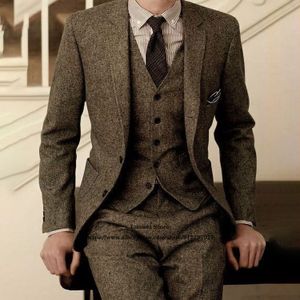 Ternos masculinos Blazers vintage Winter Wool Tweed Men for Groom Wedding Party Smoking Tuxedo 3 peças de colete de colete de colete Blazer traje Blazer Homme 221202