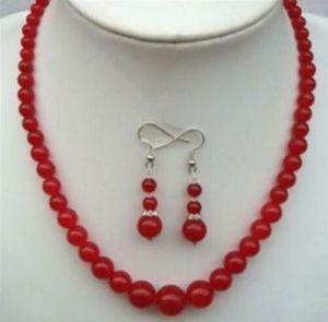 6-14mm röd jade ädelsten runda pärlor halsband örhängen set 18 