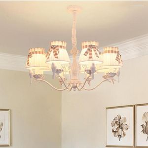 Chandeliers American Country Led Chandelier Living Room Cloth Lighting Nordic Modern Bedroom Ceiling Personality Kids Bird Light