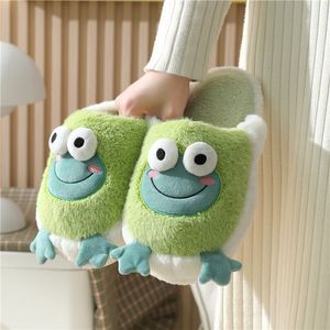 Pantofole da donna pelose Kawaii Cartoon Frog Bear Slide Winter Lovely Home Uomo scivoli da interno scarpe da donna 221203