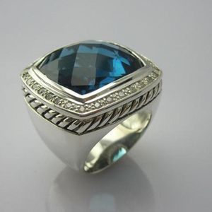 Solid 925 Sterling Silver 20mm Hampton Blue Ring Design Brand Jewelry Prasiolite Rose Quartz Black Onyx Women Ring