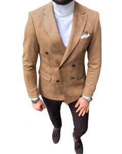 Men's Suits Blazers Men suits set Brown Double breasted Tuxedos suede for man 2 pieces Groomsmen blazer with Pants classic prom dress 221202