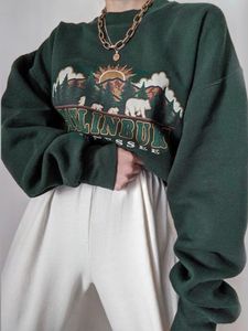 Kadın Hoodies Sweatshirts Qweek Y2K Vintage Yeşil Hoodie Kadınlar 90'lar Retro Estetik Baskı Sweatshirt Büyük Boy Sonbahar Sokak Kazak Uzun Kol 221202