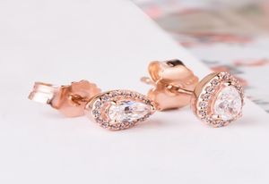 Luksusowy projektantki kolczyki różowego złota biżuteria do pandora błyszczące łzy halo kolczyki 925 srebrne srebro z origina6726090