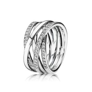 Funkelnde polierte Linien für Damen und Herren, RING aus echtem Sterlingsilber mit Originalverpackung für Pandora-Roségold-Schmuck, CZ-Diamant-Hochzeitsringe, Geschenk für Freundin