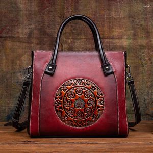 イブニングバッグEumoan Leather Vintage Memale Baotou Layer Cowhide Polishingプロセスシングルショルダーバッグ多機能ナショナルスタイル