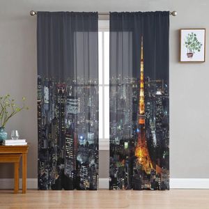 Curtain City Tokyo Tower Night Building Scenery Sheer Curtains For Living Room Tulle Windows Voile Yarn Short Bedroom