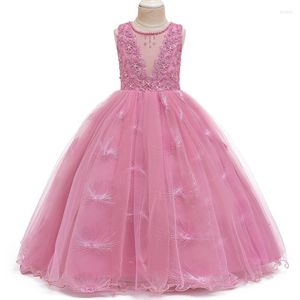 Flickaklänningar 2023 Ladies Dress Flower Sequin Children Wedding Party Barn Kläder Första nattvarden Princess Ball klänning Vestido