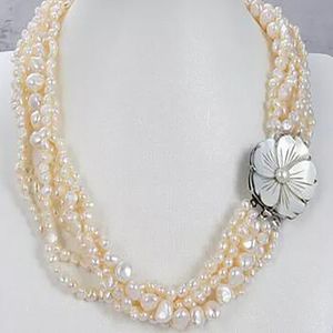 Jewelry 18" 7Strands White Fancy Baroque Pearl Necklace Shell Flower Clasp