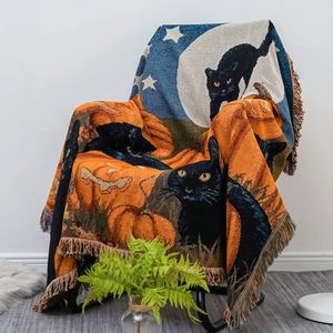 Blankets Halloween Black Cat Knitted Blanket For Beds Sofa Towel Full Cover Autumn Winter Picnic Mat Throw Tapestry Tassel 221203