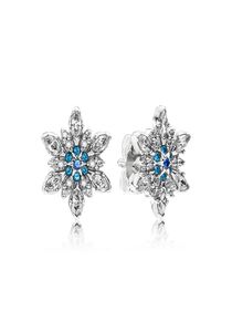 Authentiek 925 Sterling Silver Blue Snowflakes Earring Logo Signature With Crystal for Pandora Jewelry Stud Earring Dames039S EA2970830