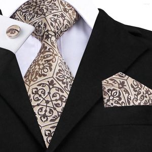 Bow Binds Hi-Tie Designer Brown Novel Seiden Hochzeit Krawatte für Männer Handy Cufflink Geschenk Krawatte Mode Business Party Dropshipping